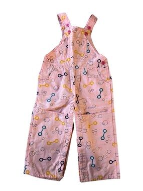 Vintage Joyeux Gamins Happy Kids Pink Printed Gardening Overalls 18 Months